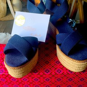 Tory Burch Royal Navy /TAN  Frieda 50MM Espadrille